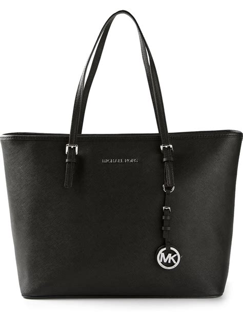 black and white michael kors bag|michael kors black tote handbag.